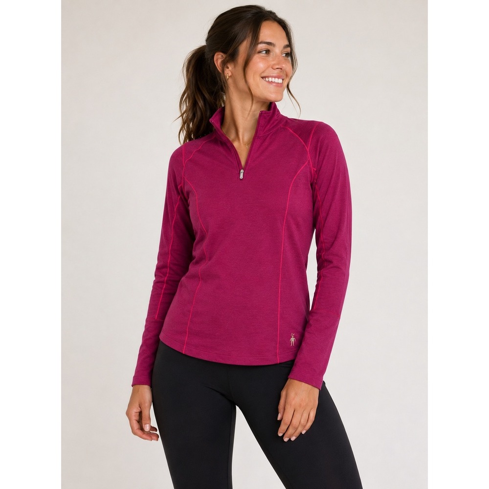 Smartwool PhD Light 1/4 Zip Pullover Women M Magenta Merino Wool Base Layer